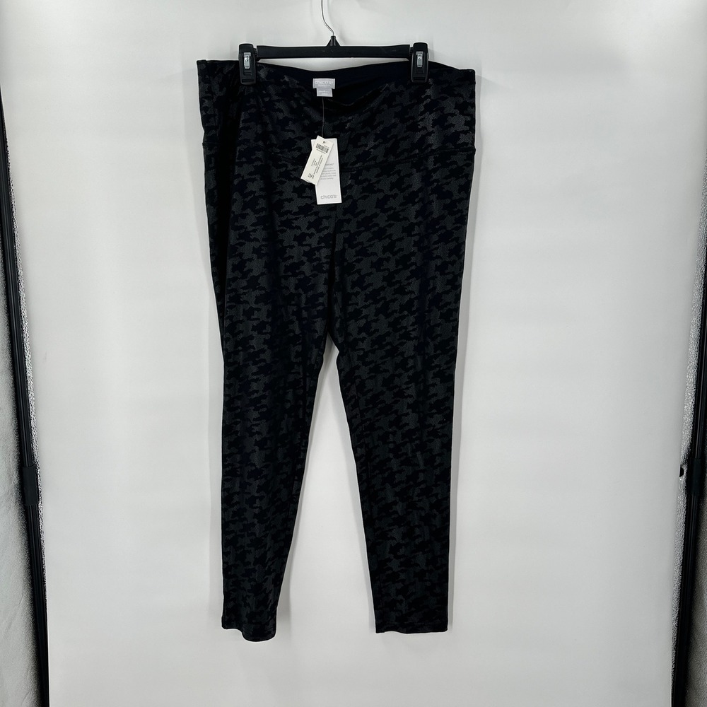 Chicos Zenergy‎ So Slimming Leggings 3 (16/18 ) Houndstooth Foil Black Pants New